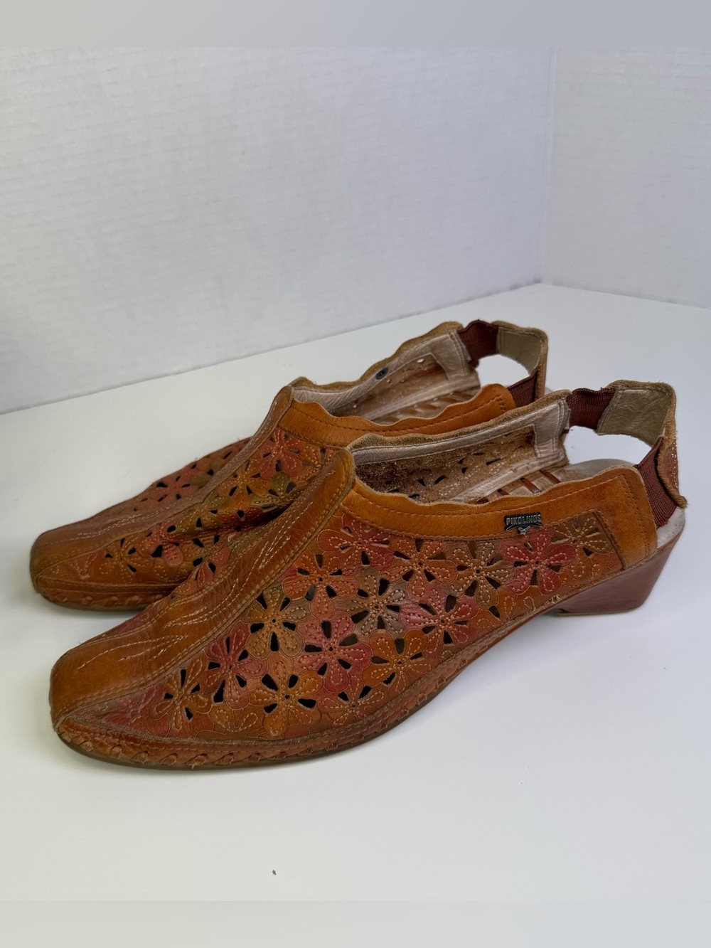 Pikolinos Romana Multitone Floral Leather Cut Out Brown Slip On Mules Size 38 - Picture 8 of 16